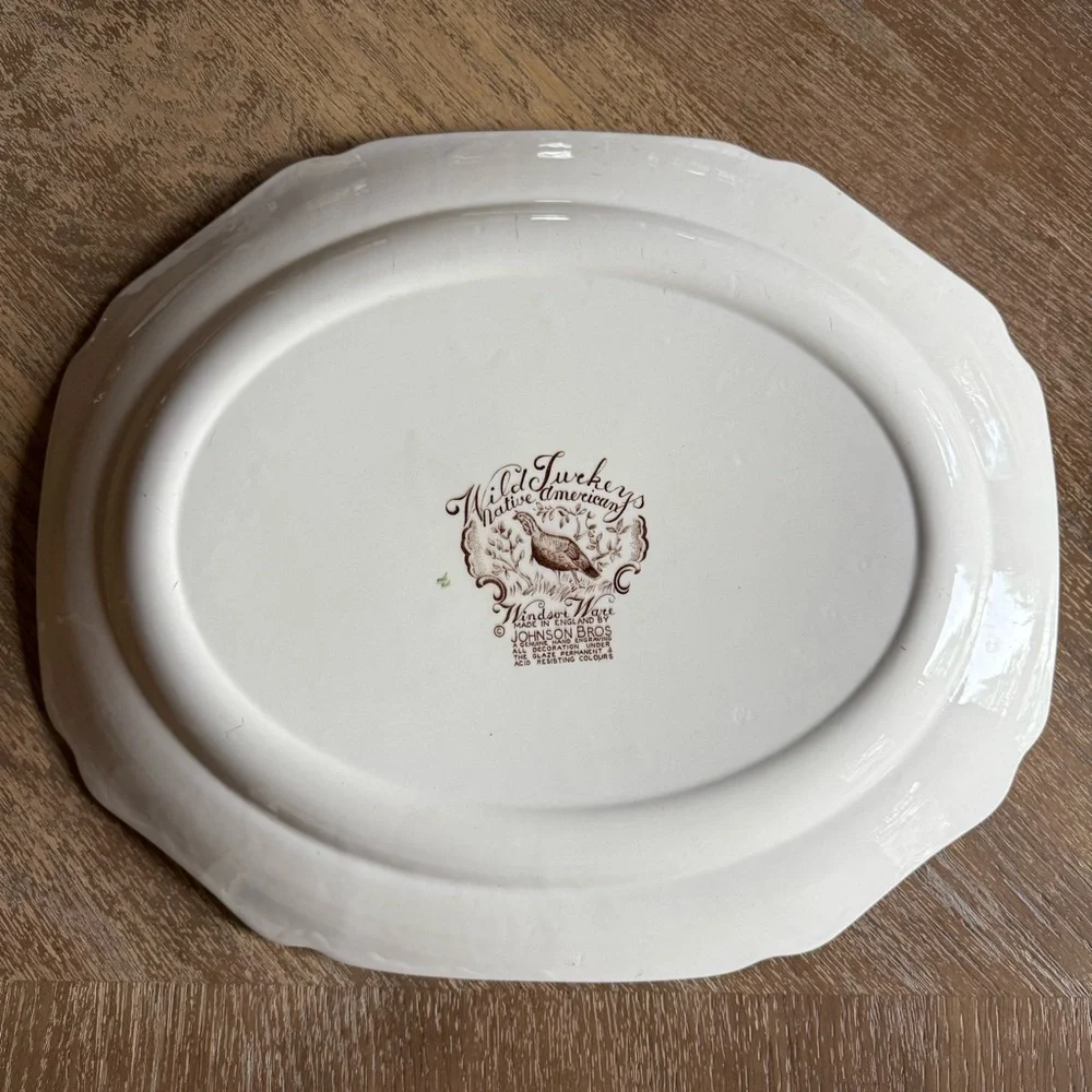 Johnson Bros. Wild Turkey Native American Windsor Ware Turkey Platter 17x14 - Picture 10 of 11